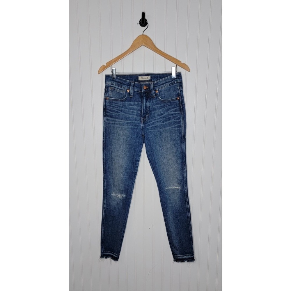 Madewell 9" High Rise Skinny Jeans Women's Size 28 Blue Distressed Frayed Hem